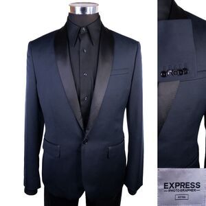 EXPRESS Photographer Fitted Mens Tuxedo Blazer Dinner Jacket 38S Blue Shawl